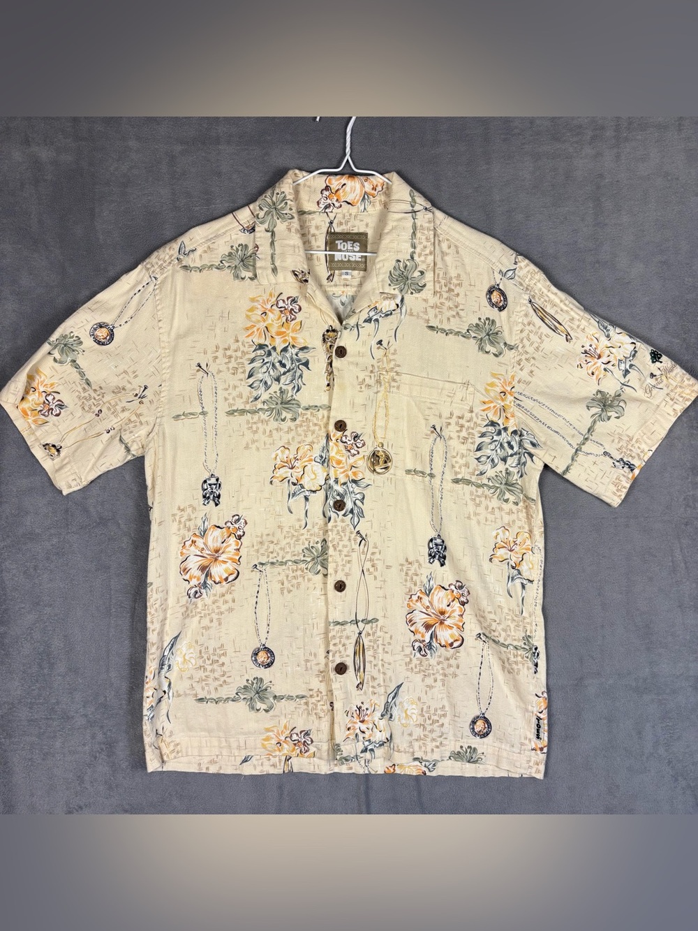 Toes On The Nose Mens S Hawaiian Aloha Shirt Floral Surf Vintage Made in USA